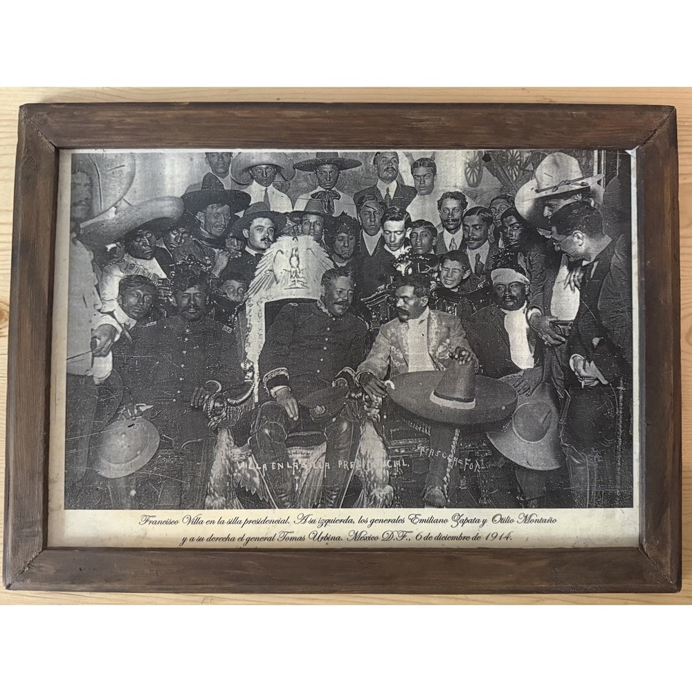 VTG Mexico REVOLUTION  Photo Wood Frame Poncho Villa,Emiliano Zapato  &Crew 18"